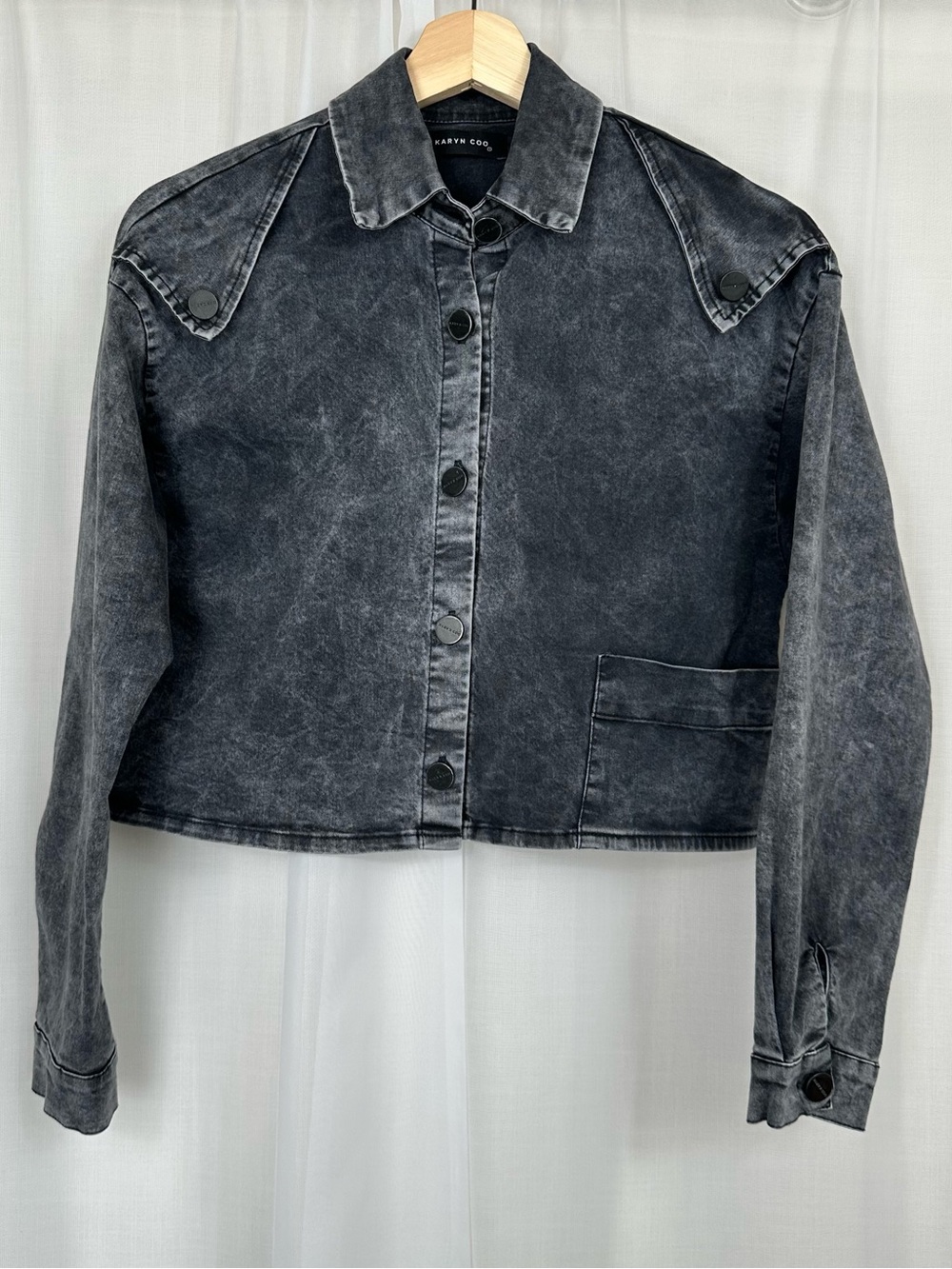 Karyn Coo Black Cropped Utility‎ Shirt Jacket Military Shacket Size 1 = Small